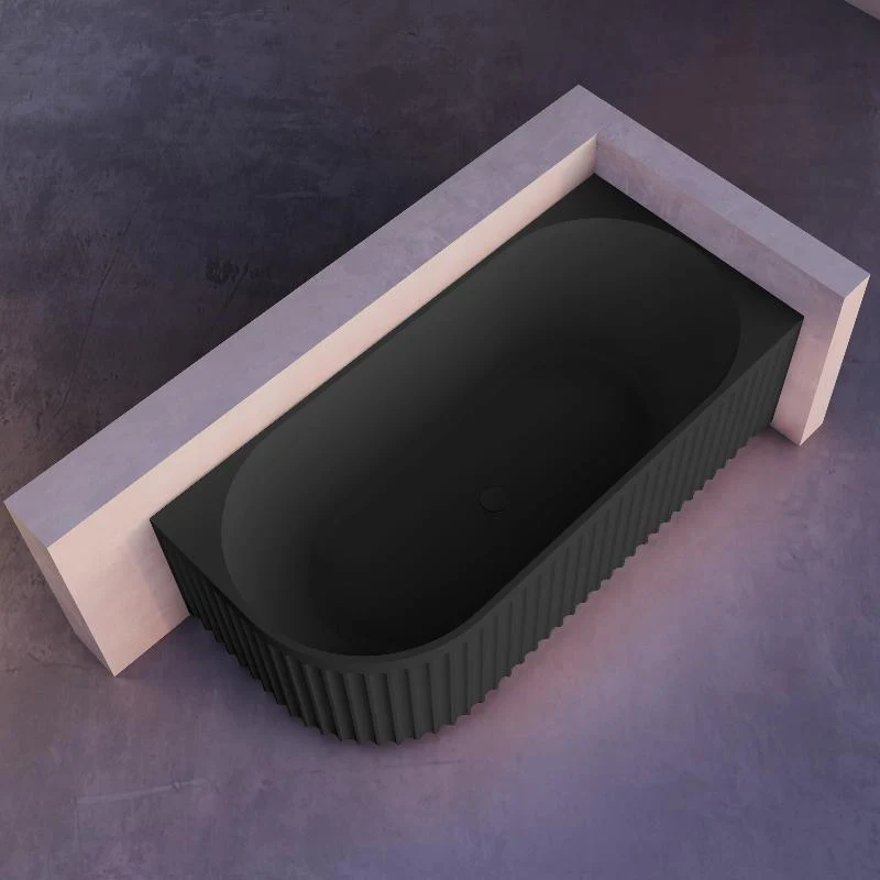 Kelsa Fluted 1500mm Matte Black Right Corner Fit Designer Round Freestanding Bath - Image 3