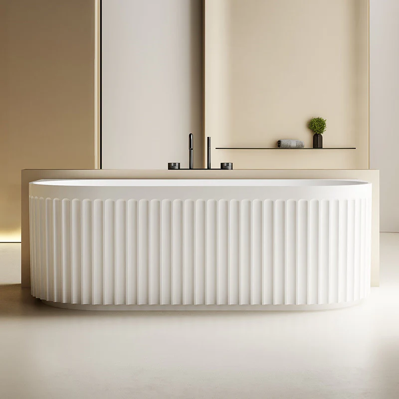 Kelsa Fluted 1500mm Matte White Back to Wall Designer Round Freestanding Bath