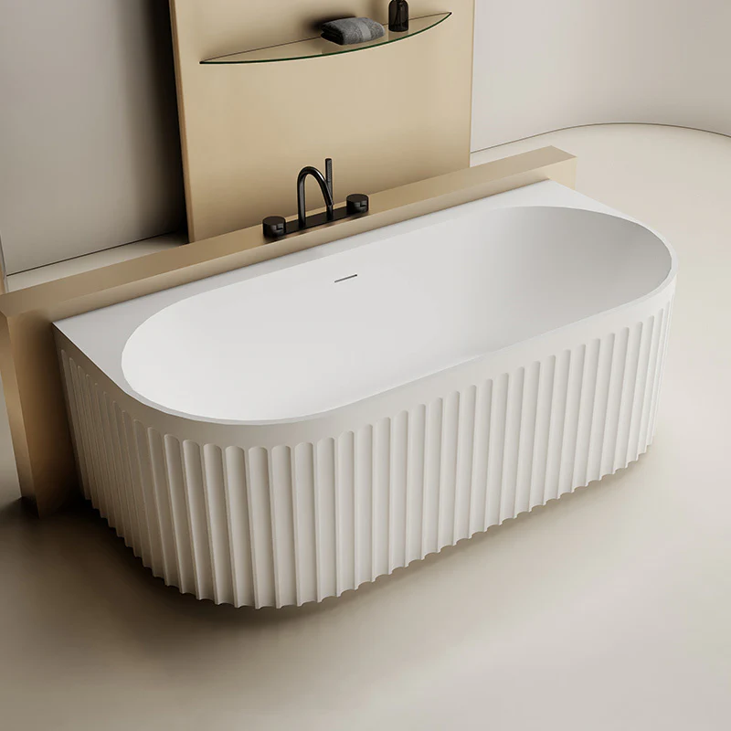 Kelsa Fluted 1500mm Matte White Back to Wall Designer Round Freestanding Bath - Image 2