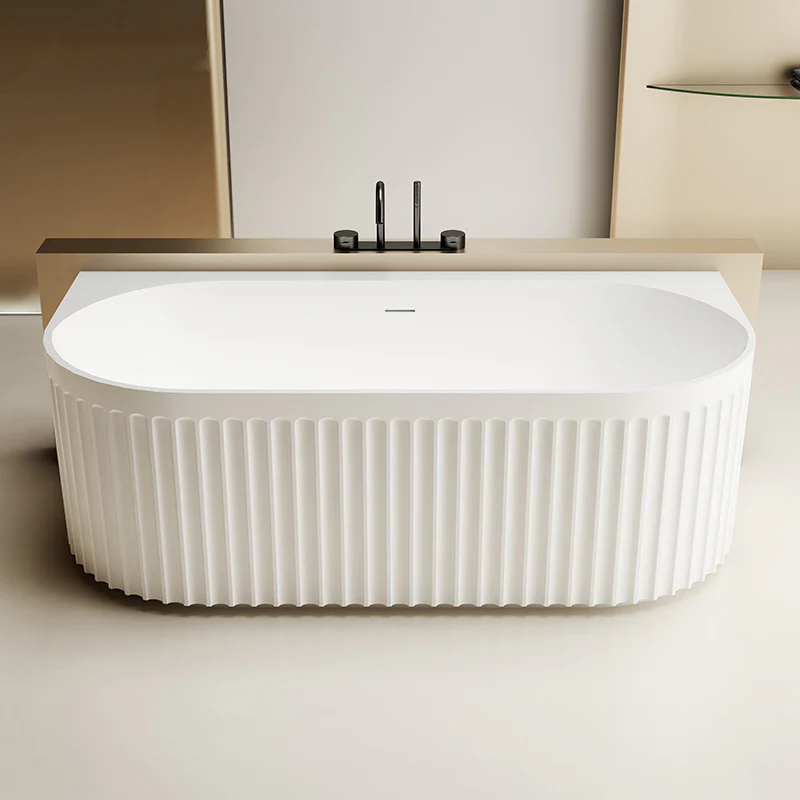 Kelsa Fluted 1500mm Matte White Back to Wall Designer Round Freestanding Bath - Image 3