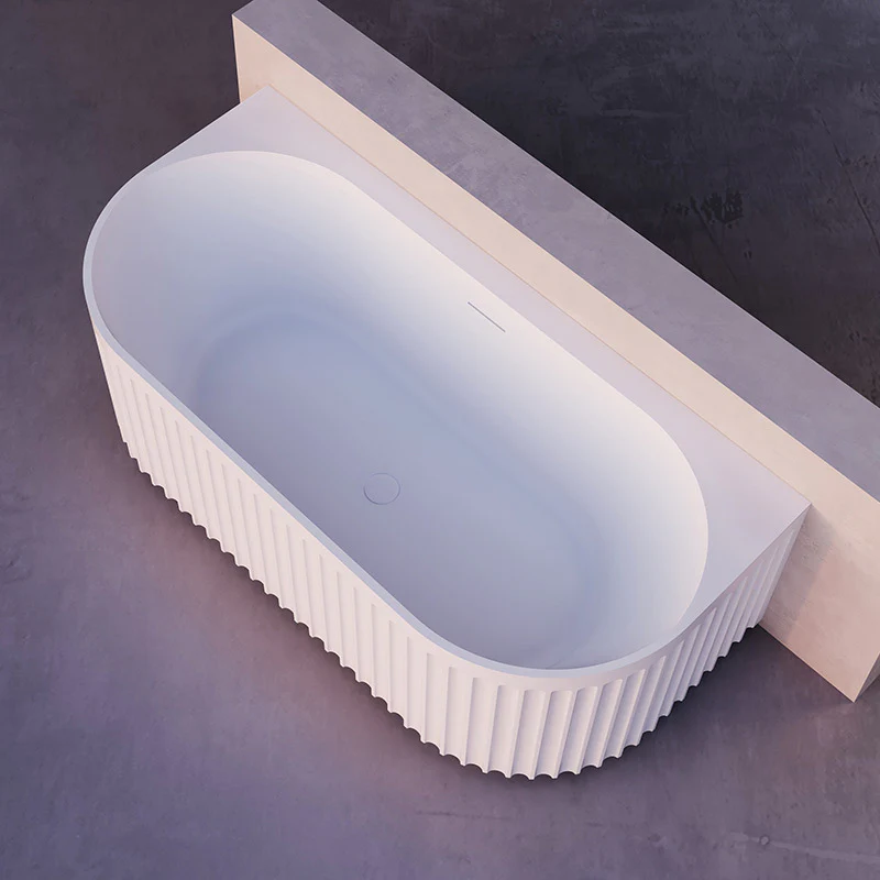 Kelsa Fluted 1500mm Matte White Back to Wall Designer Round Freestanding Bath - Image 5