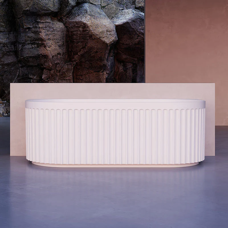 Kelsa Fluted 1500mm Matte White Back to Wall Designer Round Freestanding Bath - Image 6