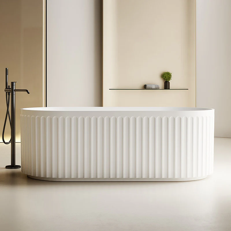 Kelsa Fluted 1500mm Matte White Designer Round Freestanding Bath