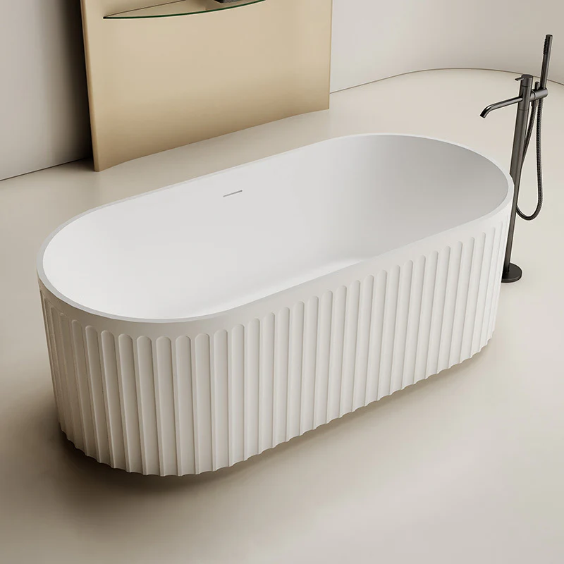 Kelsa Fluted 1500mm Matte White Designer Round Freestanding Bath - Image 2