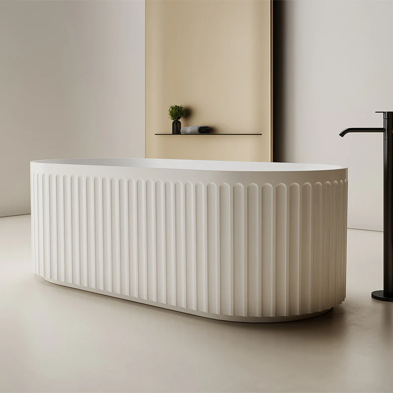 Kelsa Fluted 1500mm Matte White Designer Round Freestanding Bath - Image 3