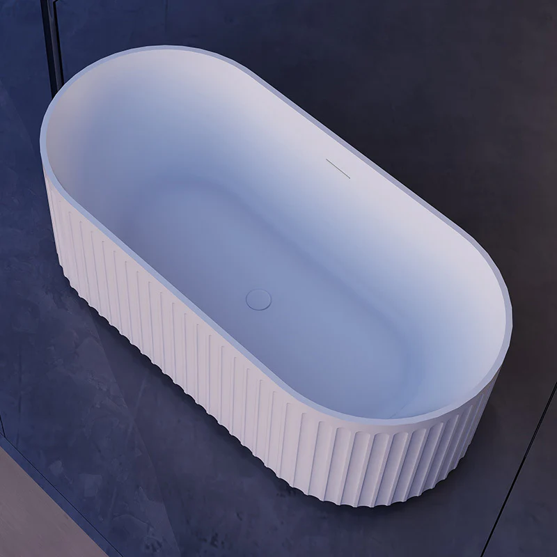 Kelsa Fluted 1500mm Matte White Designer Round Freestanding Bath - Image 4