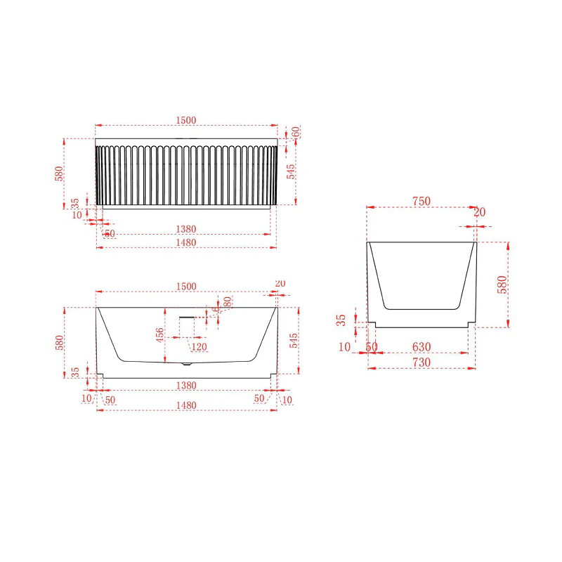 Kelsa Fluted 1500mm Matte White Designer Round Freestanding Bath - Image 6