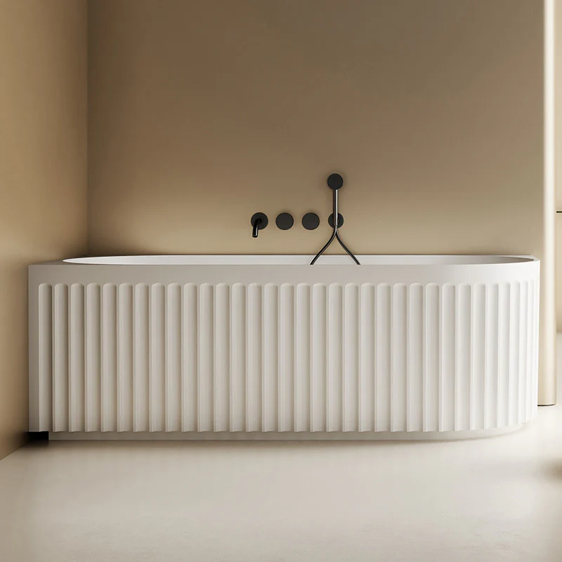 Kelsa Fluted 1700mm Matte White Left Corner Fit Designer Round Freestanding Bath