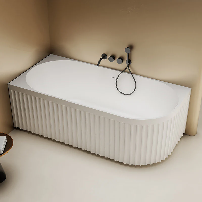 Kelsa Fluted 1700mm Matte White Left Corner Fit Designer Round Freestanding Bath - Image 3