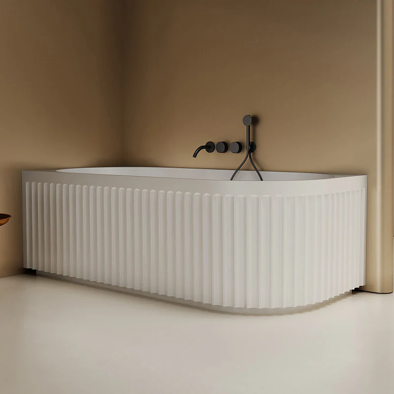 Kelsa Fluted 1700mm Matte White Left Corner Fit Designer Round Freestanding Bath - Image 2