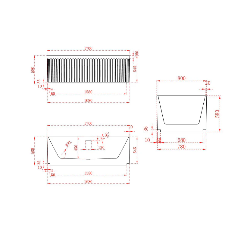 Kelsa Fluted 1700mm Matte White Designer Round Freestanding Bath - Image 6