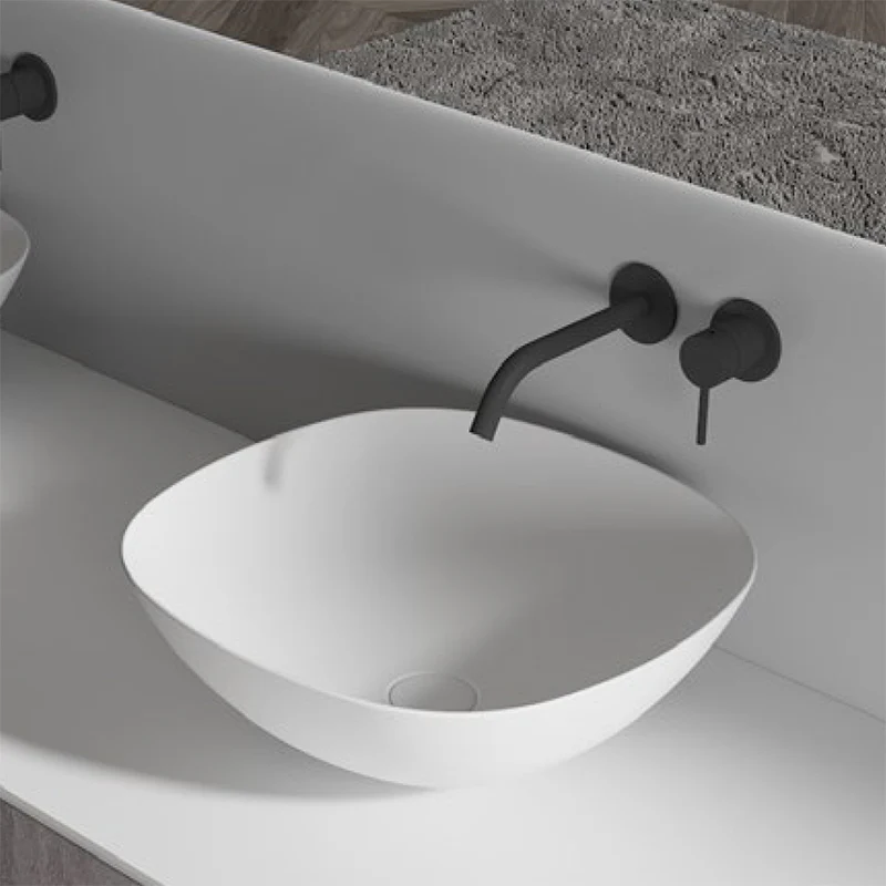 Kira 430mm Solid Surface Stone Soft Square Above Counter Basin