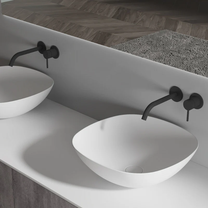 Kira 430mm Solid Surface Stone Soft Square Above Counter Basin - Image 2