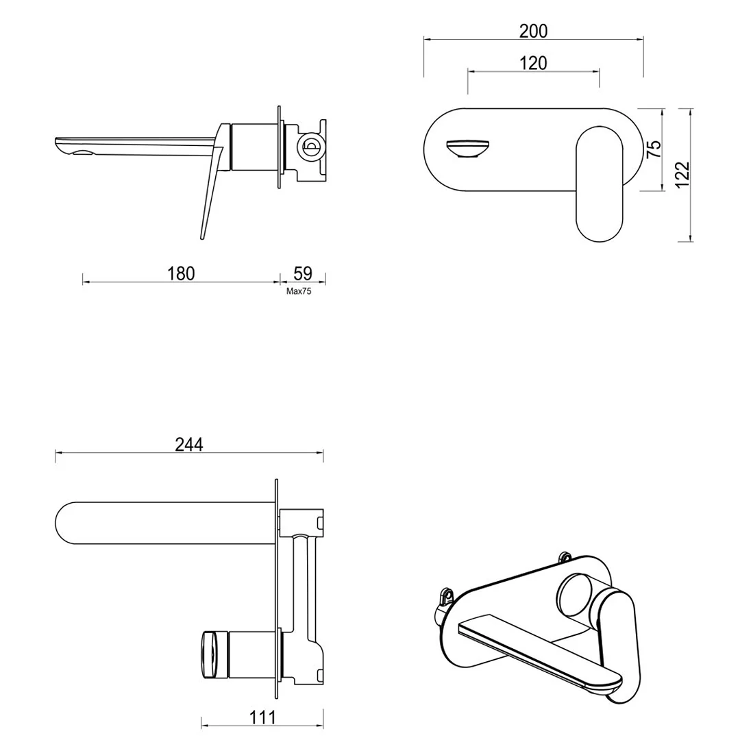 Lantra Brushed Nickel Wall-Spout Combo - 1P - Trim Kit Only - Image 5