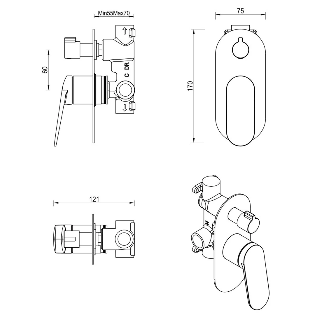 Lantra French Gold Shower Mixer Diverter - 1P - Trim Kit Only - Image 5