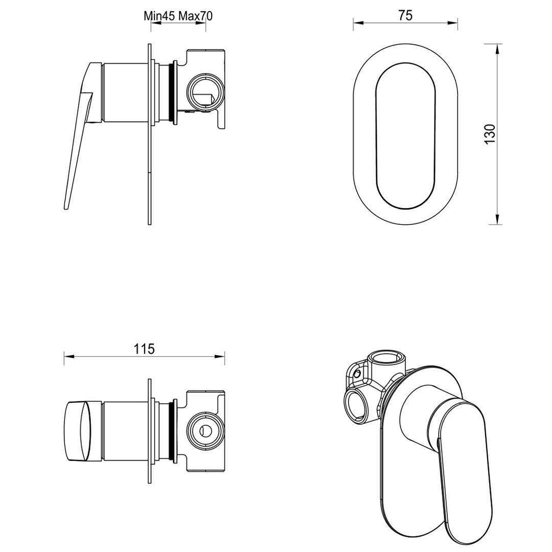 Lantra Gun Metal Shower Mixer - Oval Plate - Trim Kit Only - Image 5