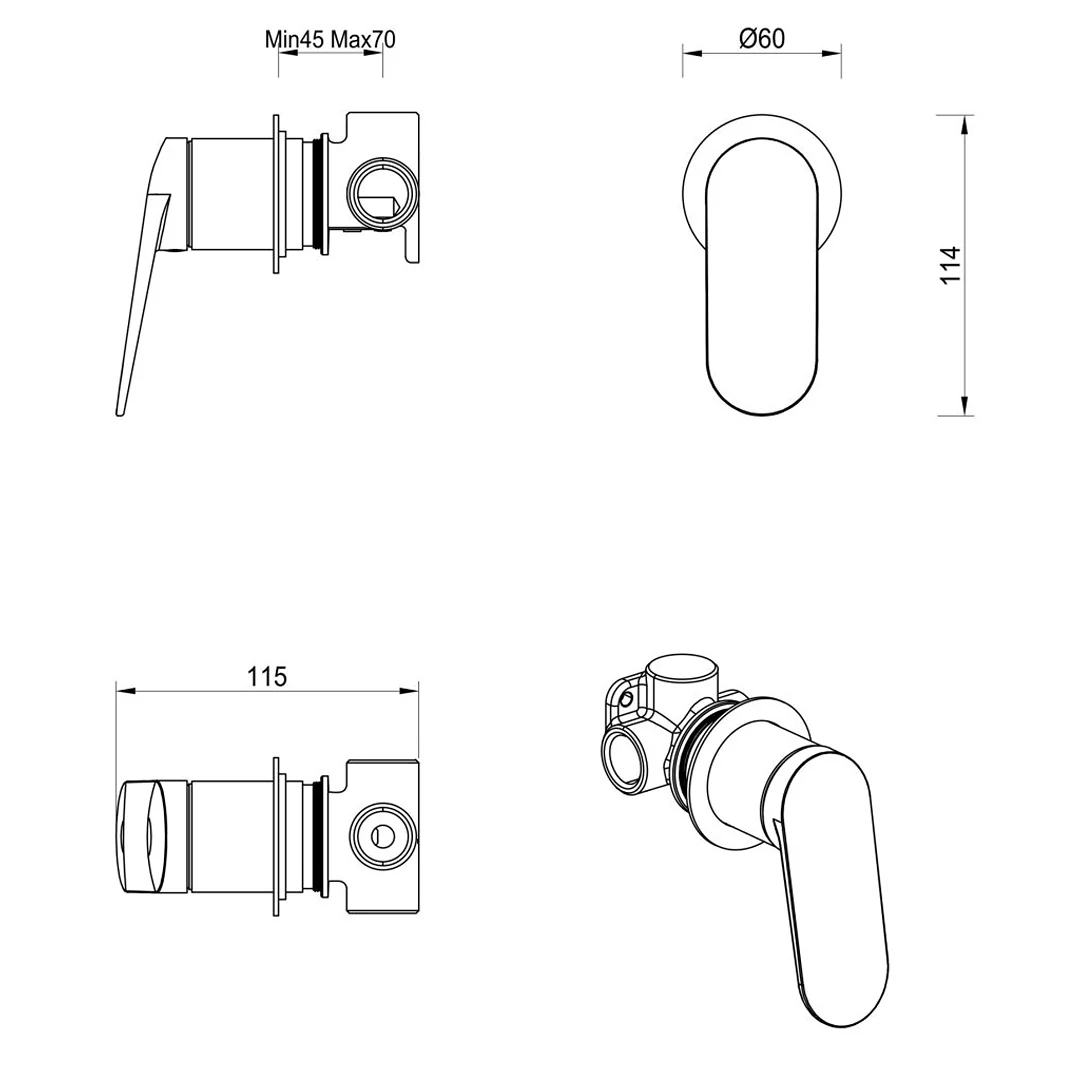 Lantra Gun Metal Shower Mixer - Round Plate - Trim Kit Only - Image 5