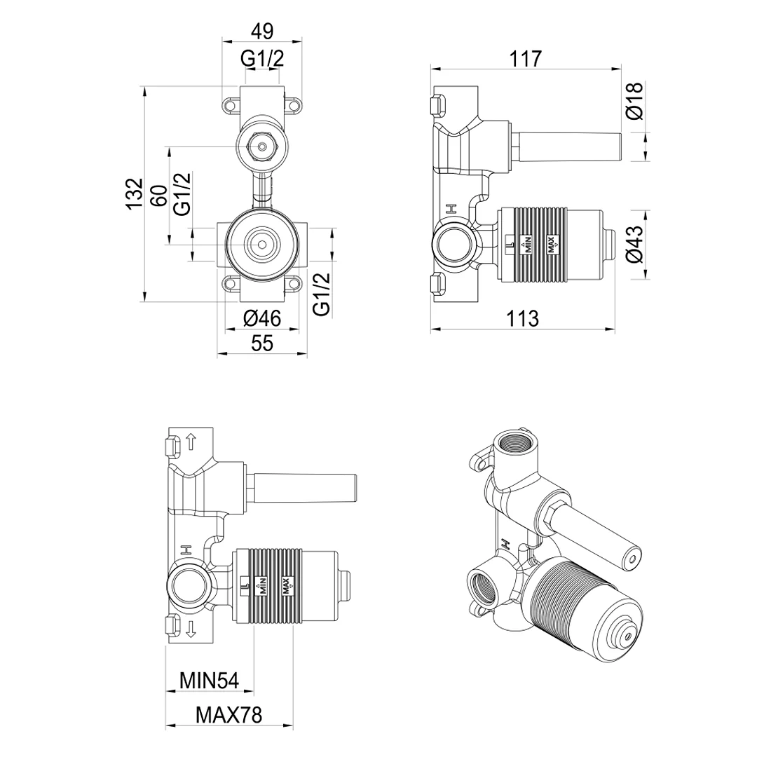 Lantra Wall Mixer Diverter - Body Only - Image 2