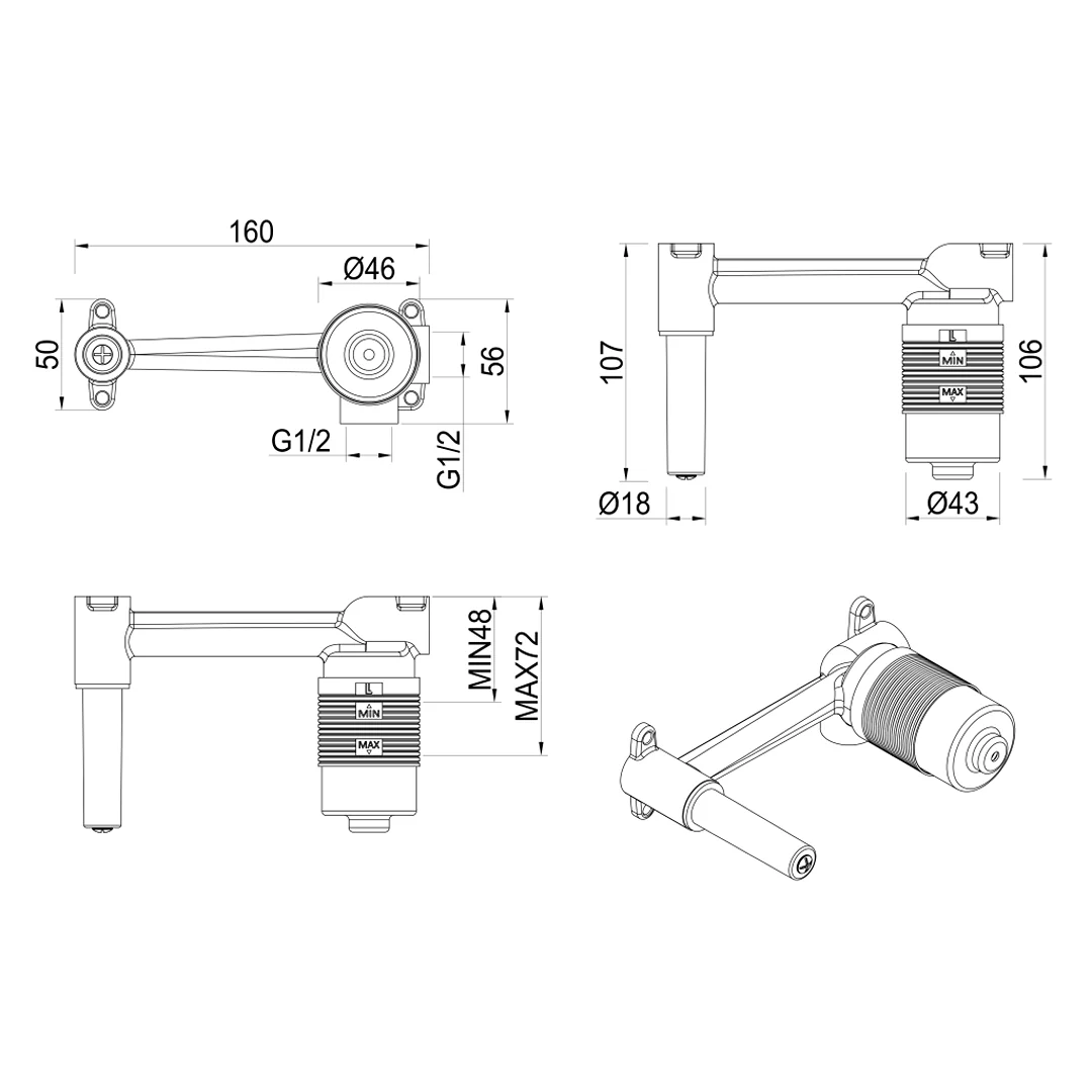 Lantra Wall-Spout Mixer Combo - Body Only - Image 2