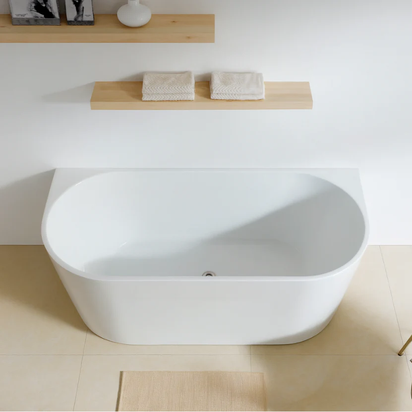 Lara 1400 Gloss White Back to Wall Freestanding Bath Tub - Image 2