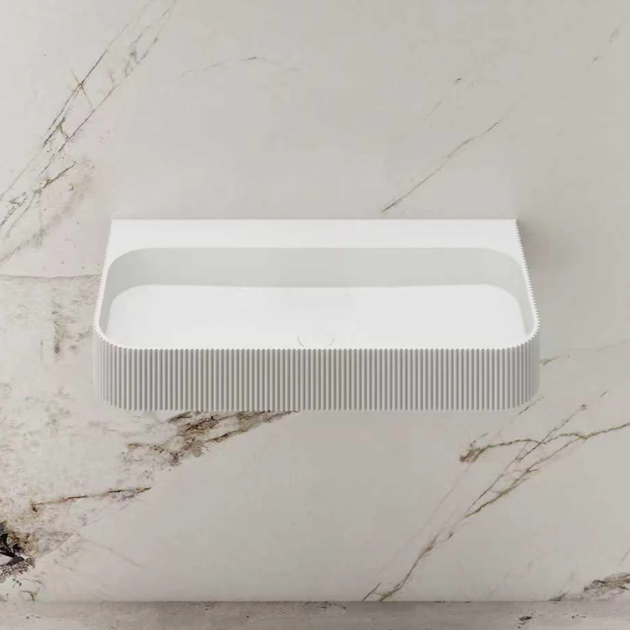 Linea 750mm Solid Surface Fluted Stone Wall Hung Basin