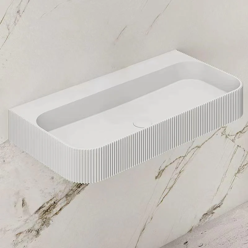 Linea 750mm Solid Surface Fluted Stone Wall Hung Basin - Image 2