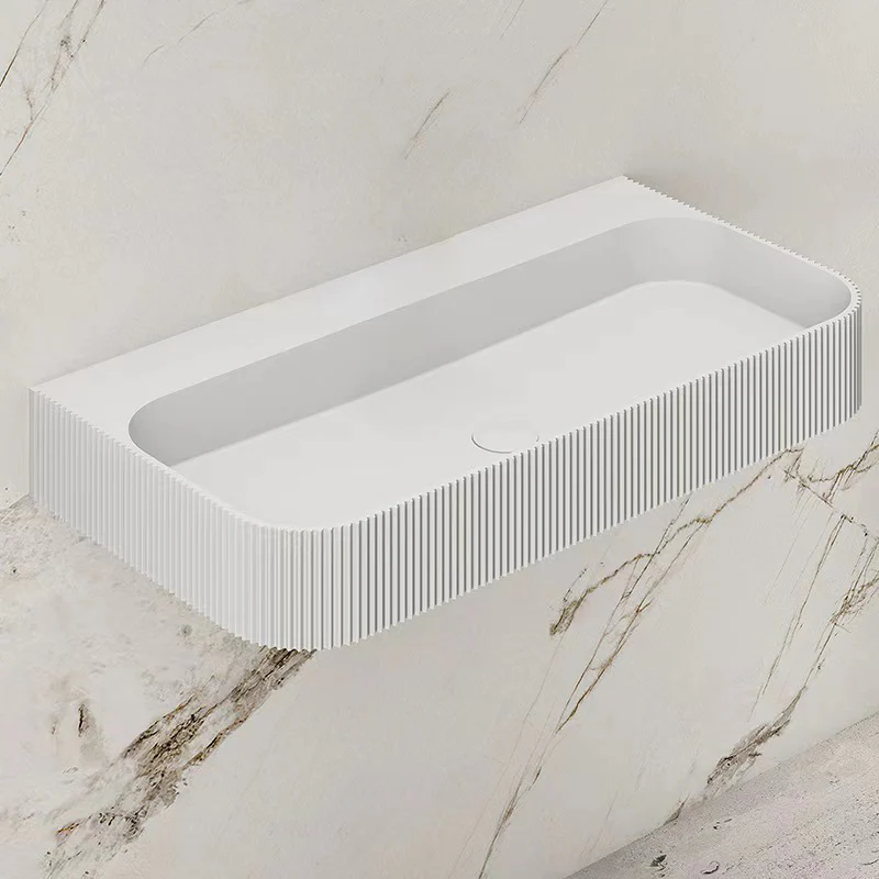Linea 900mm Solid Surface Fluted Stone Wall Hung Basin - Image 2