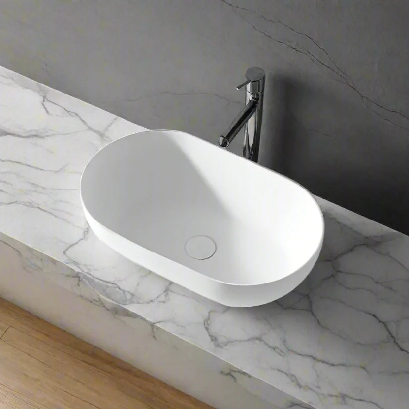 Luma 560mm Solid Surface Stone Oval Above Counter Basin