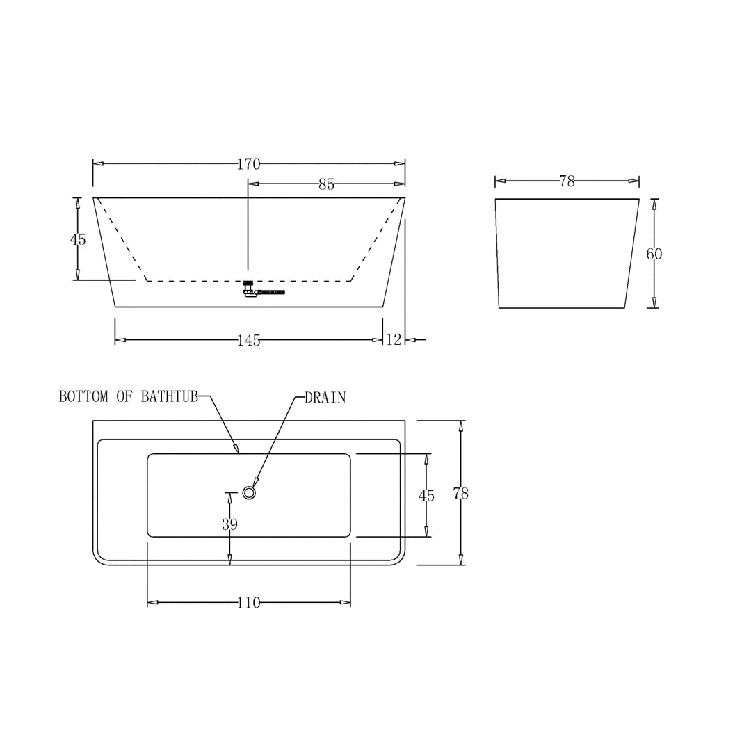 Lume Square 1700mm Gloss White Back to Wall Freestanding Bath - Image 2