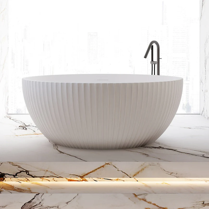 Lumira 1500mm Round Fluted Matte White Designer Freestanding Bath