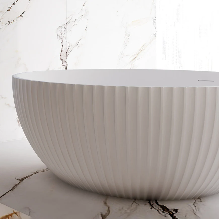Lumira 1500mm Round Fluted Matte White Designer Freestanding Bath - Image 2