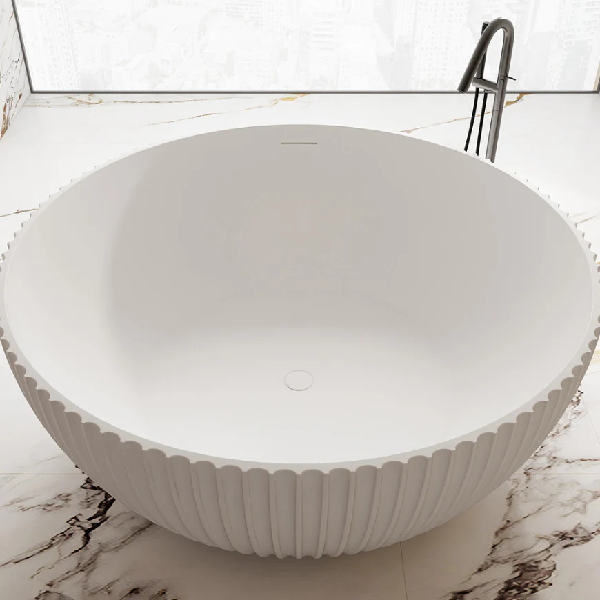 Lumira 1500mm Round Fluted Matte White Designer Freestanding Bath - Image 3