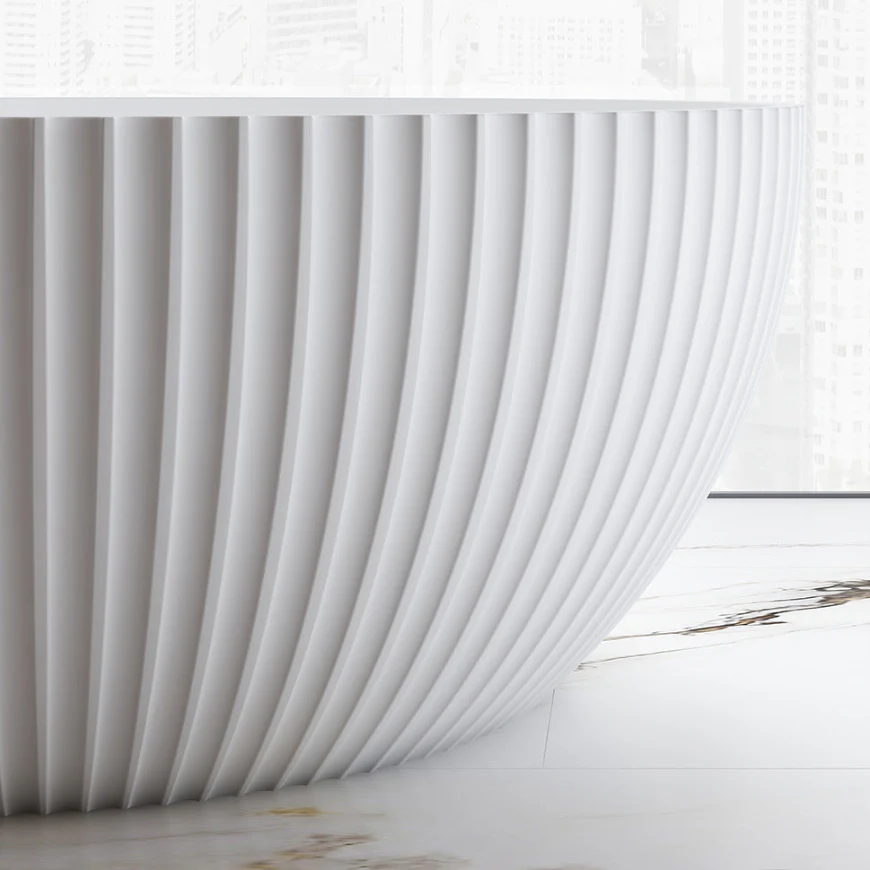 Lumira 1500mm Round Fluted Matte White Designer Freestanding Bath - Image 4
