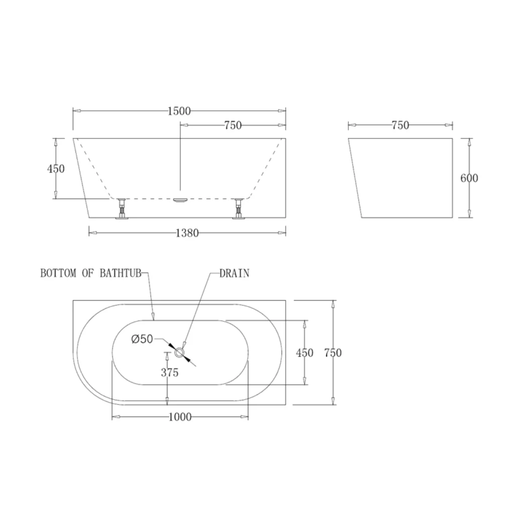 Luna 1500mm Right Corner Gloss White Freestanding Bath - Image 3