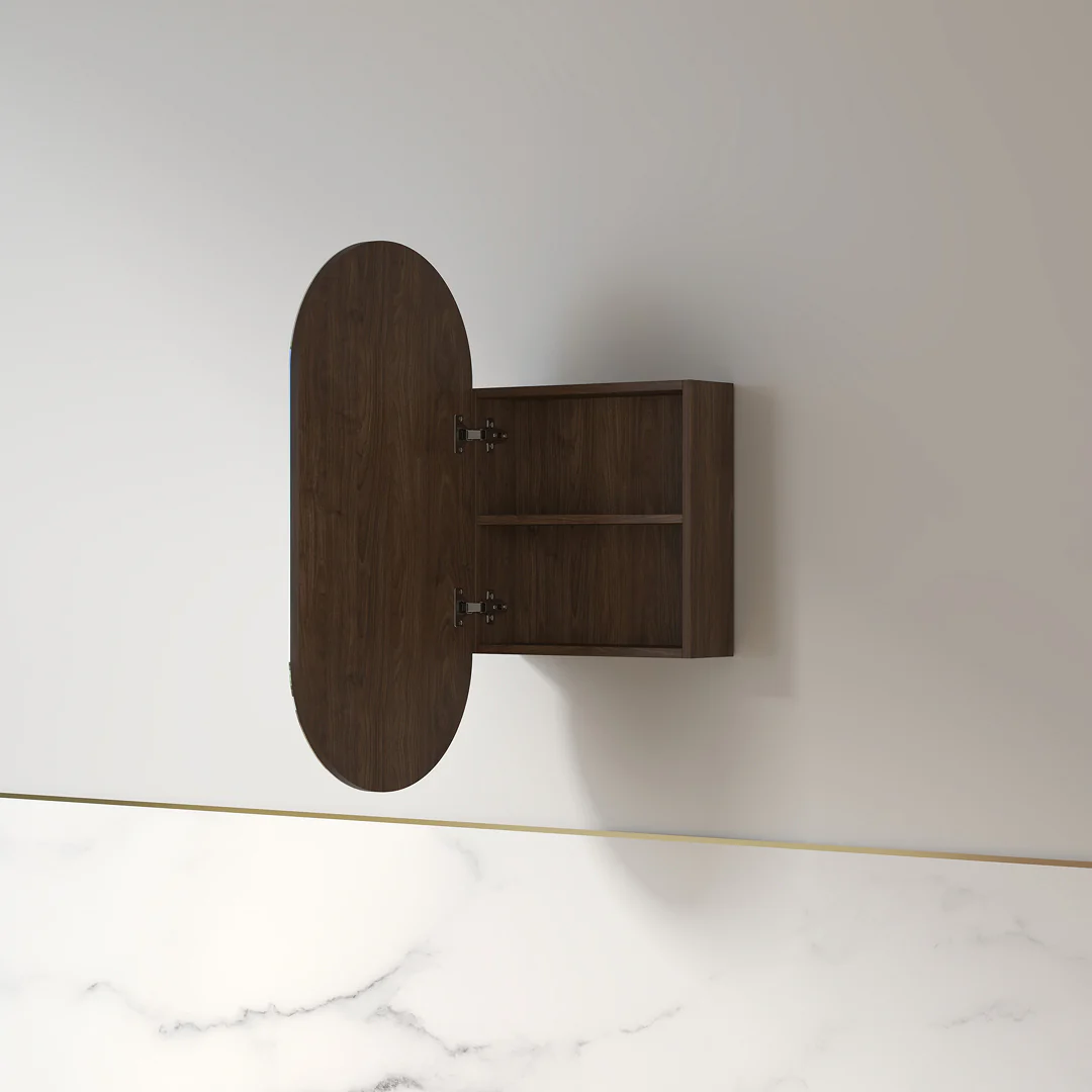 Luna 450 x 900 Alder Walnut Oval Pill Shaving Cabinet - Image 2