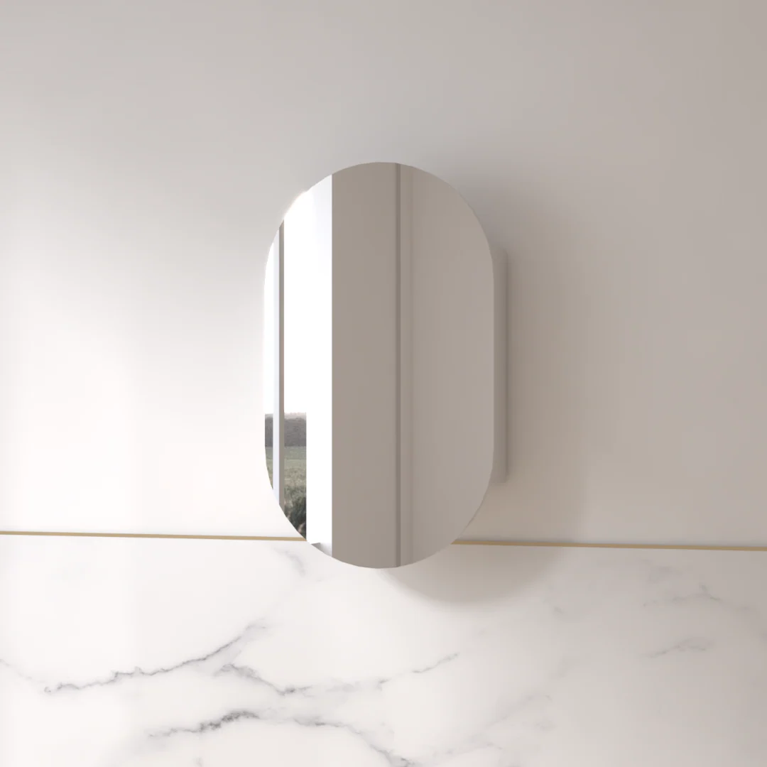 Luna 600 x 1000 Matte White Oval Pill Shaving Cabinet