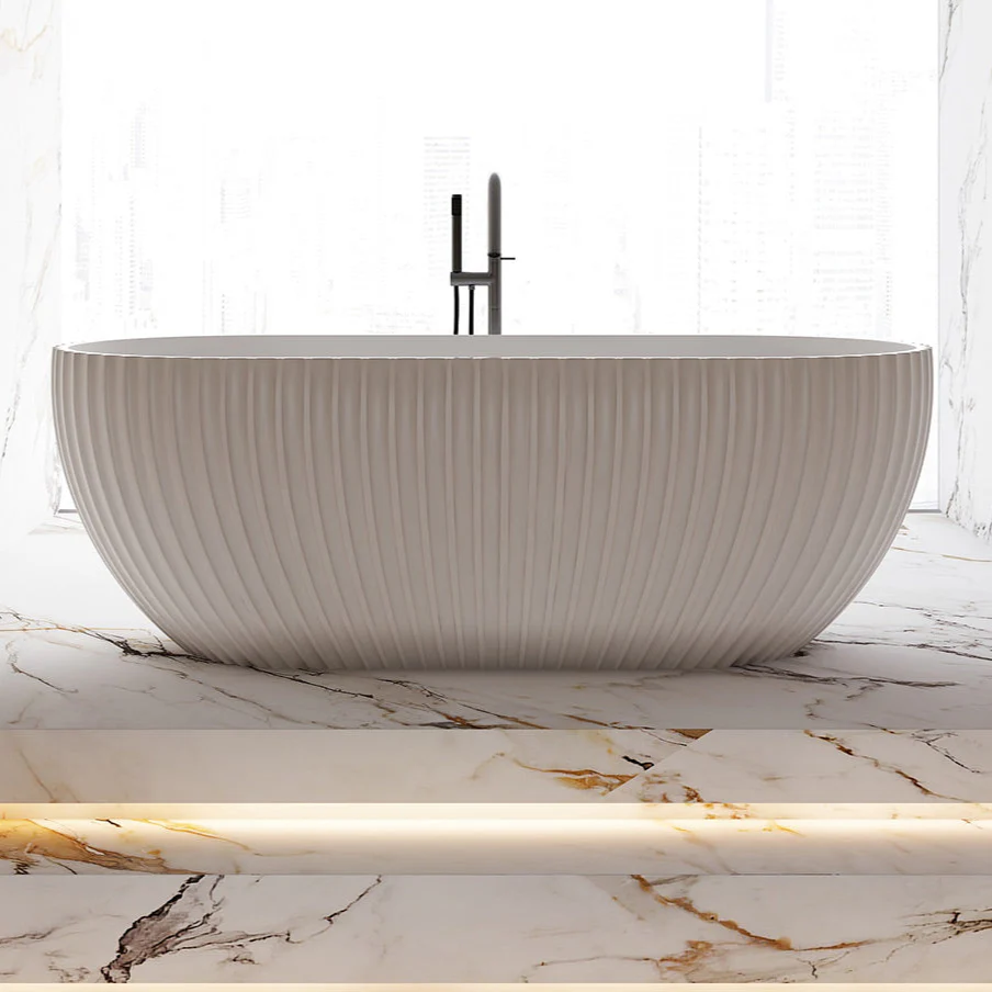 Luna Fluted 1500mm Matte White Designer Oval Freestanding Bath