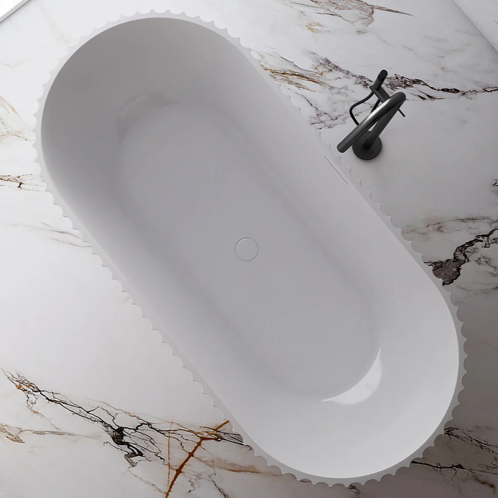 Luna Fluted 1500mm Matte White Designer Oval Freestanding Bath - Image 4