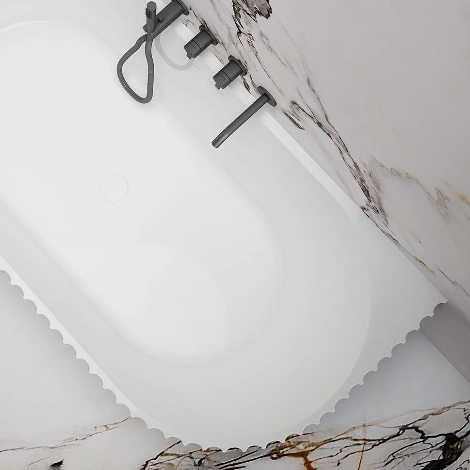Luna Fluted 1700mm Matte White Left Corner Designer Oval Freestanding Bath - Image 3