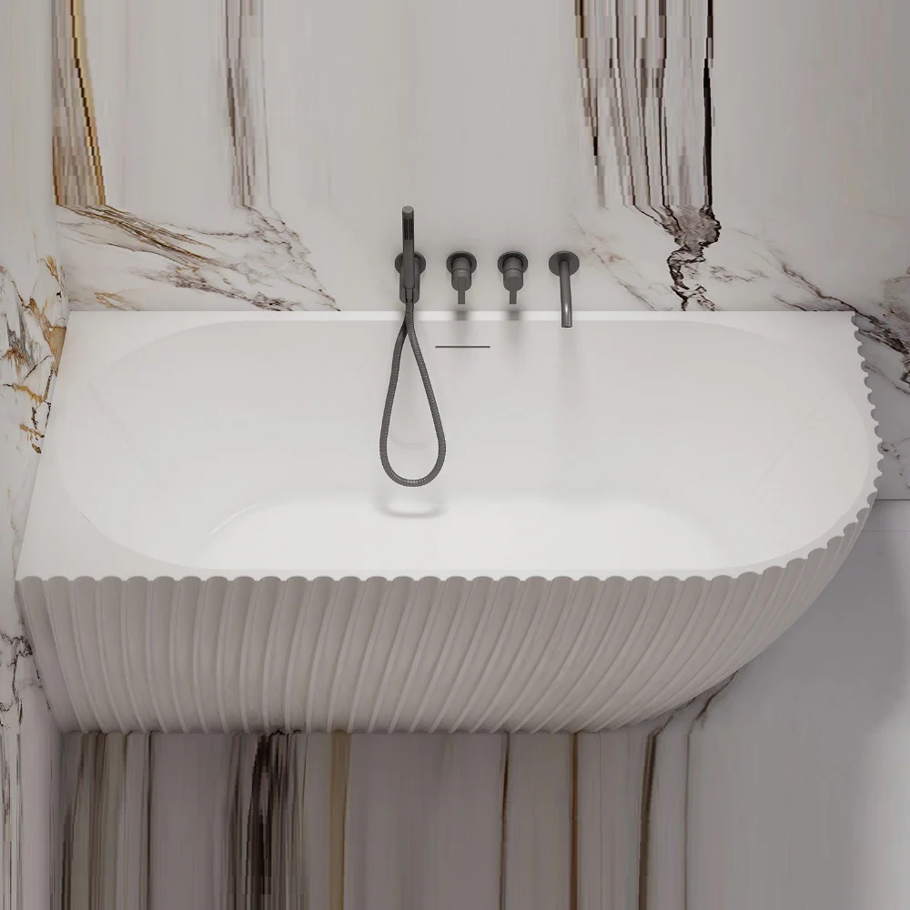 Luna Fluted 1700mm Matte White Left Corner Designer Oval Freestanding Bath - Image 4