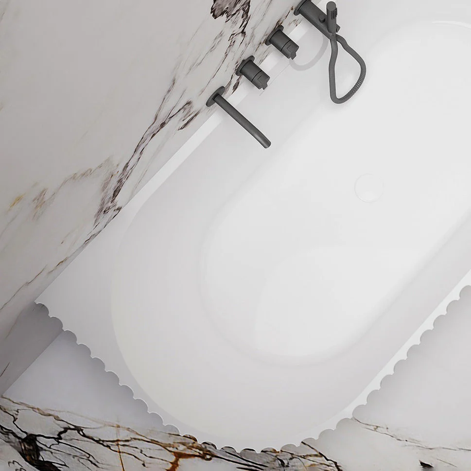 Luna Fluted 1700mm Matte White Right Corner Designer Oval Freestanding Bath - Image 2