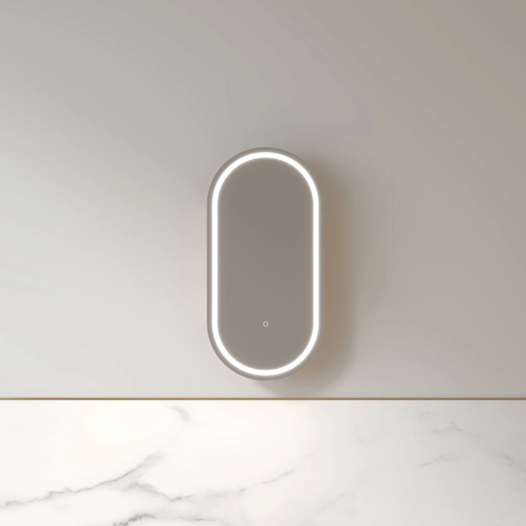 Luna LED 450 x 900 Light Walnut Oval Pill Shaving Cabinet - Image 3
