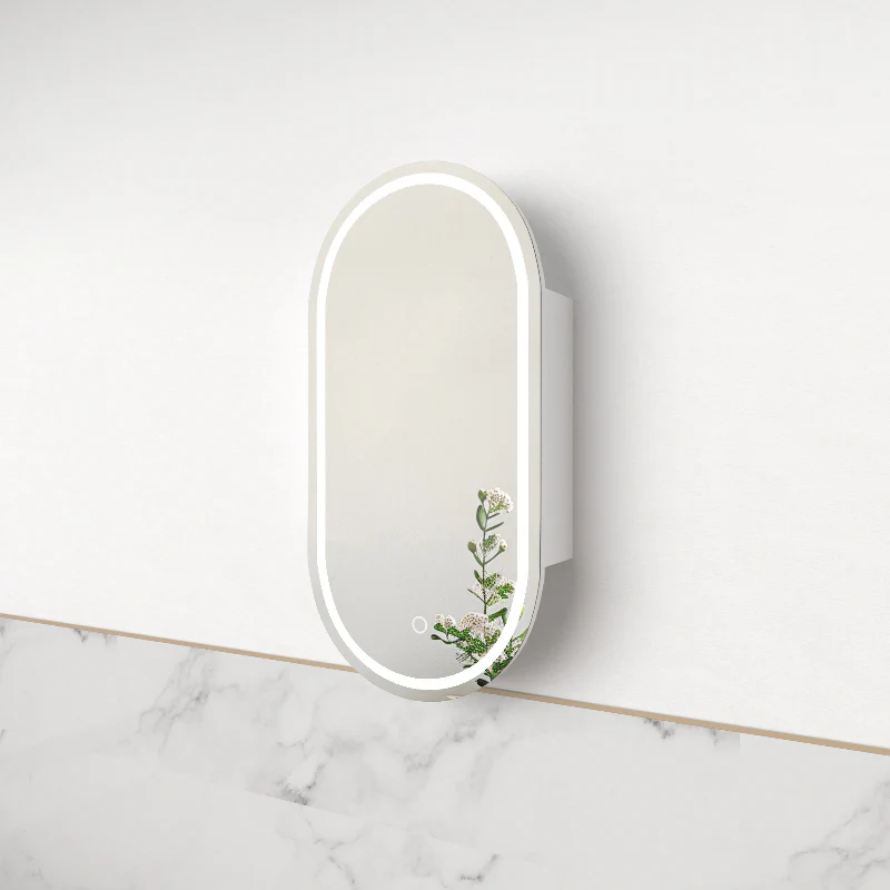 Luna LED 450 x 900 Matte White Oval Pill Shaving Cabinet