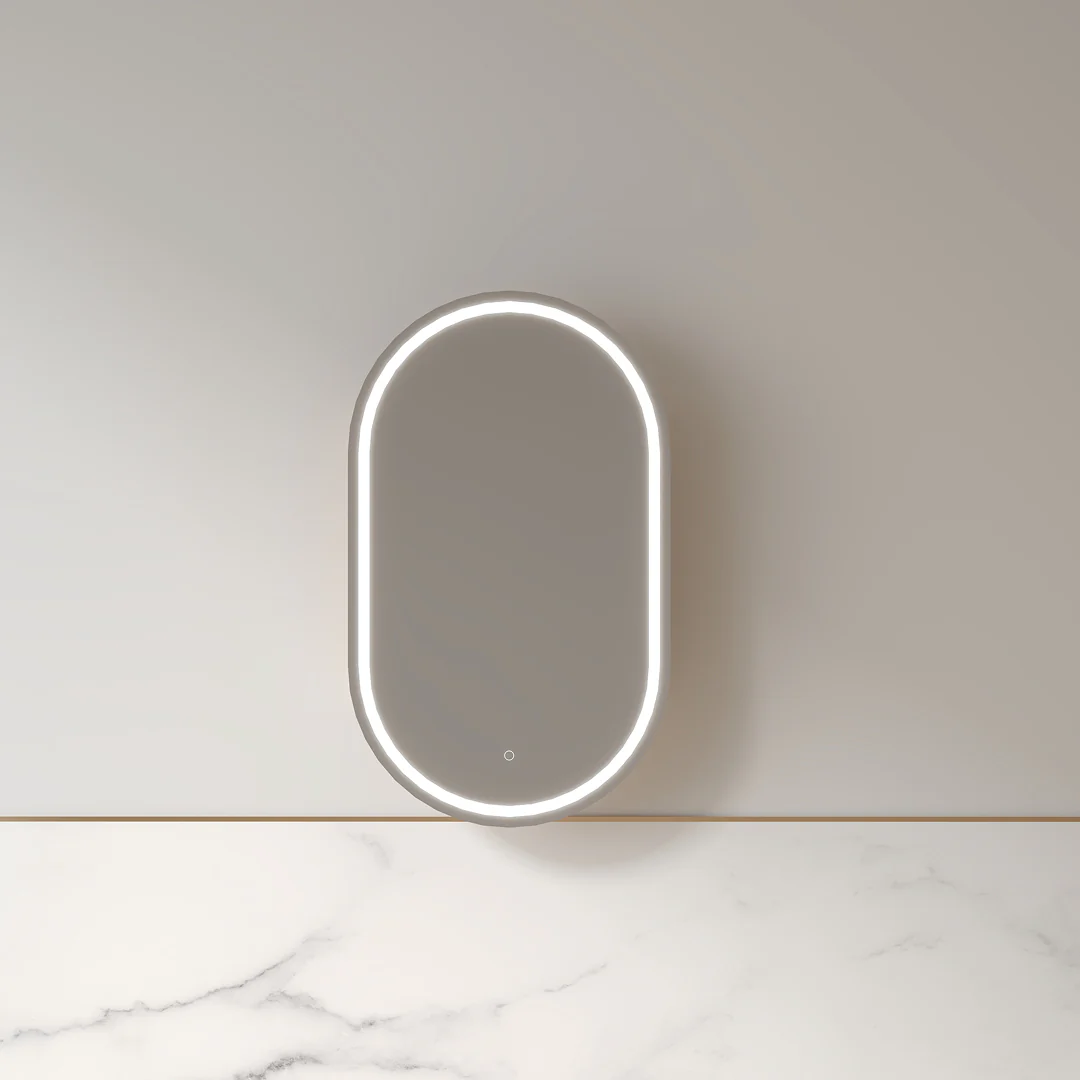 Luna LED 600 x 1000 Light Walnut Oval Pill Shaving Cabinet - Image 3