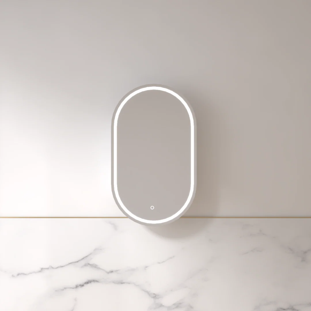Luna LED 600 x 1000 Matte White Oval Pill Shaving Cabinet - Image 2