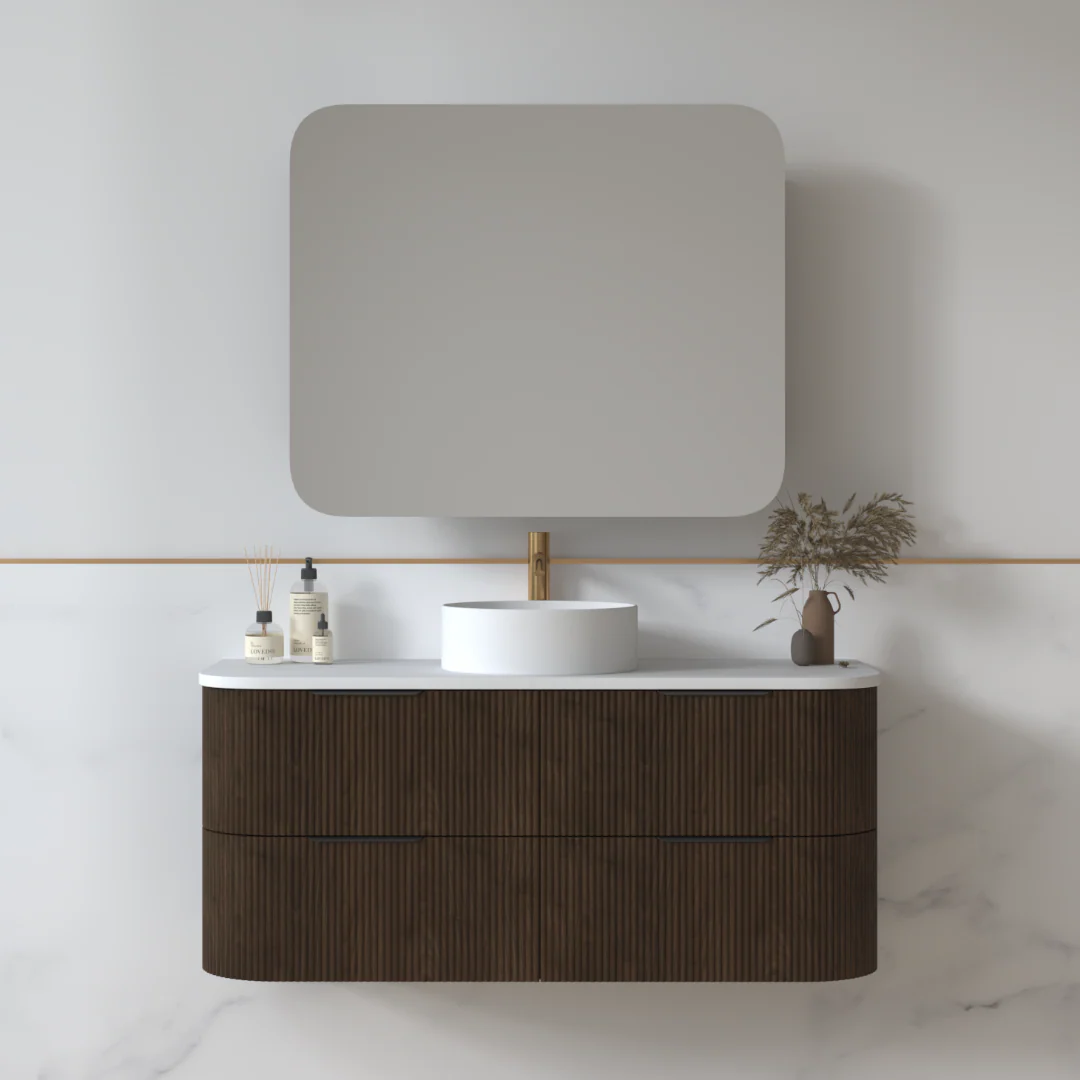 Lunara 1200 Curved Alder Walnut Fluted Wall Hung Vanity