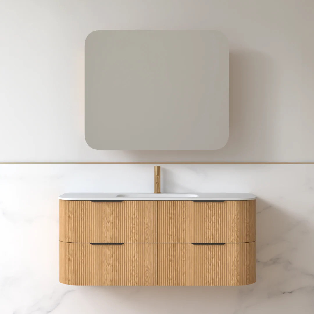 Lunara 1200 Curved Light Walnut Fluted Wall Hung Vanity - Image 3