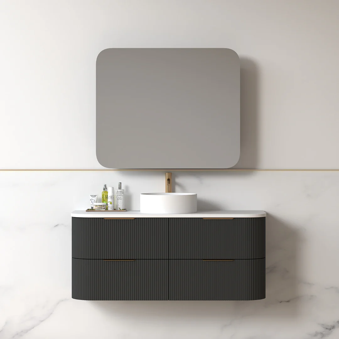 Lunara 1200 Curved Matte Black Fluted Wall Hung Vanity