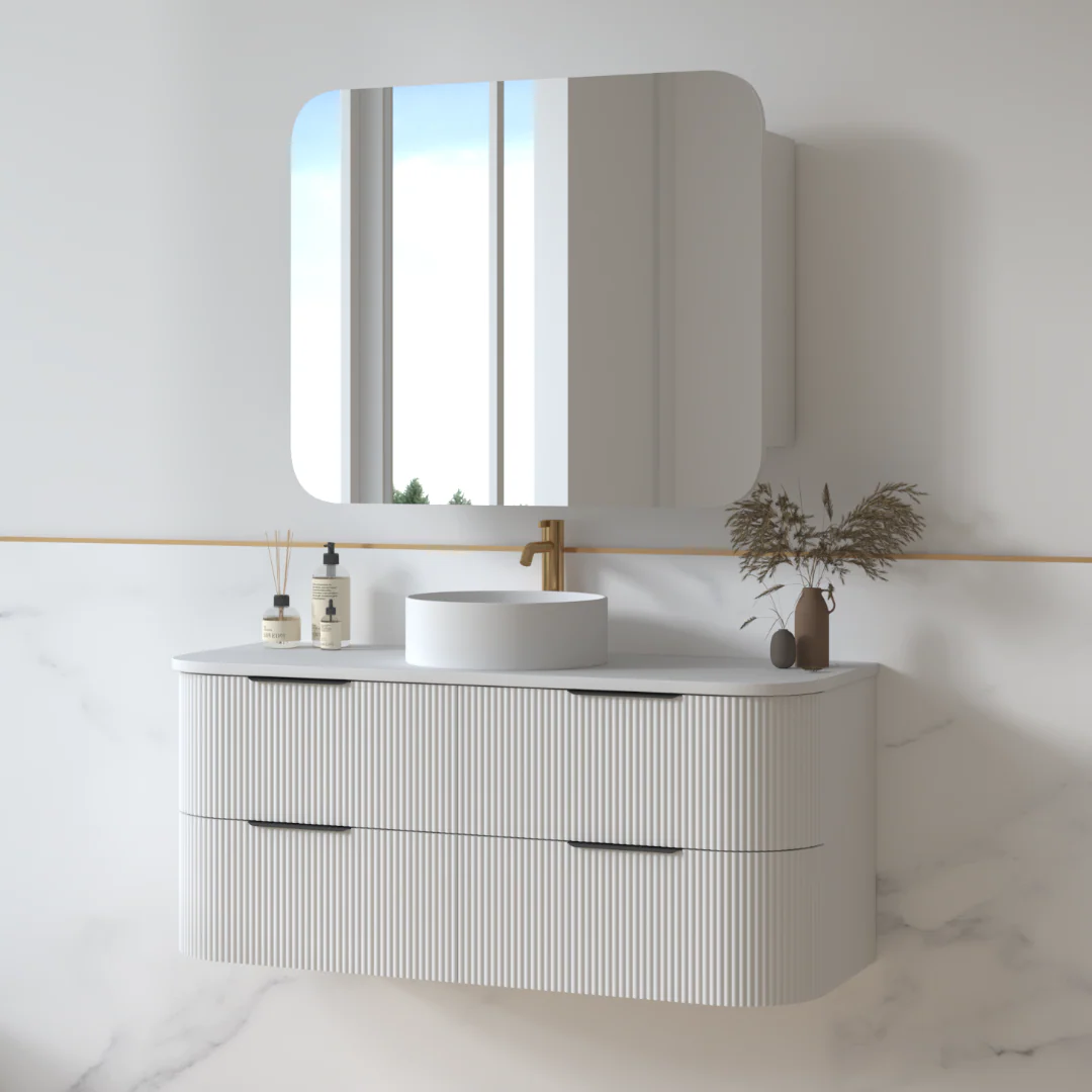 Lunara 1200 Curved Matte White Fluted Wall Hung Vanity - Image 2