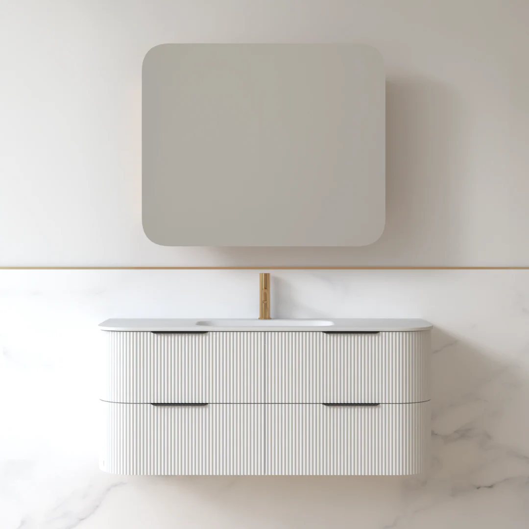 Lunara 1200 Curved Matte White Fluted Wall Hung Vanity - Image 3